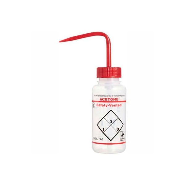 Bel-Art LDPE Wash Bottles 116430222, 250ml, Acetone Label, Red Cap, Wide Mouth, 3/PK 11643-0222 - main